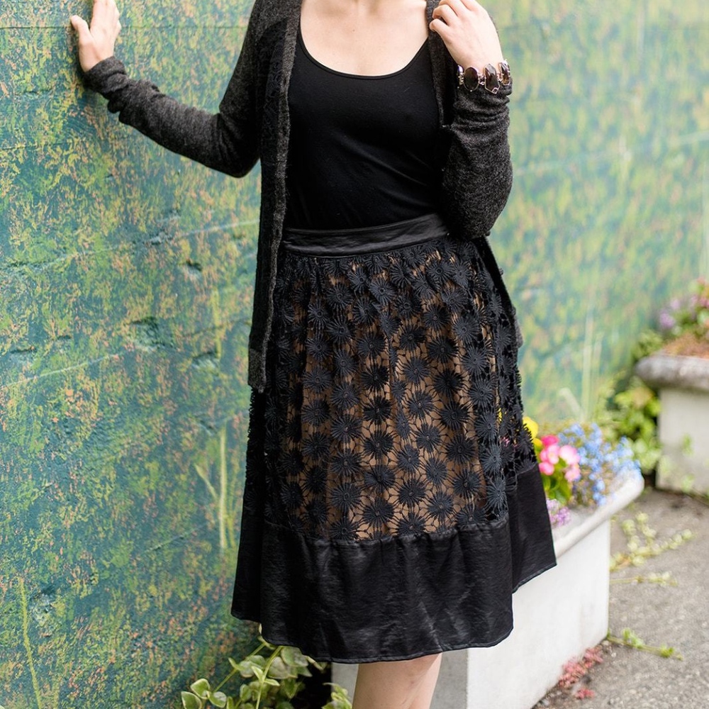 RYU Black Sunflower Crochet Skirt